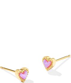 From Kendra Scott&#x2C; these earrings feature:Stud earrings14K gold over brassPost closureApprox. 0.24" L x 0.25" WImported. Kendra Scott Earrings Studs, Preppy Earring Stack, Preppy Earrings, Jewelry Wishlist, Pink Heart Earrings, Earrings Sets, Mini Earrings, Kendra Scott Earrings, Gold Stud Earrings