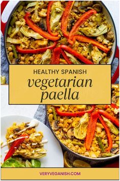 healthy spanish vegetarian paella recipe with red peppers