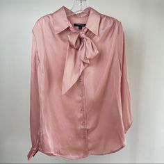 Very Chic And In Style. Reminiscent Of Styles Worn By Harry Style. Neck Tie Is Removable Feminine Tie Neck Tops For Formal Occasions, Feminine Formal Tie Neck Tops, Feminine Tie Neck Formal Tops, Feminine Tie Neck Top For Evening, Elegant Pink Silk Tops, Pink Elegant Formal Tops, Elegant Formal Pink Tops, Elegant Pink Formal Tops, Elegant Pink Silk Blouse