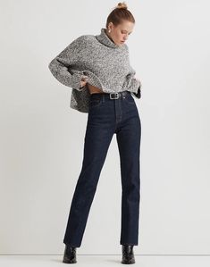 The Petite Perfect Vintage Wide-Leg Jean in Black Rinse Wash Winter Straight Leg Jeans, Winter Dark Wash Mid-rise Jeans, Classic High Rise Jeans For Winter, Classic High-rise Jeans For Winter, Winter Dark Wash Mid-rise Flare Jeans, Winter Straight Leg Jeans With Five Pockets, Straight Leg Winter Jeans, Modern Fitted Flare Jeans In Rigid Denim, Fall Denim Blue Straight Fit Flare Jeans