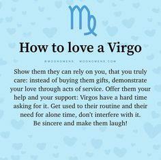 the zodiac sign for how to love a virgo is shown on a blue background