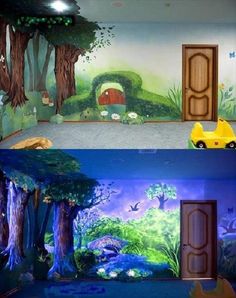 Fairy Mural, Sensory Bedroom, Forest Room, Forest Mural, Executive Suites, Luminous Colours, Night Painting, Contemporary Interior Design