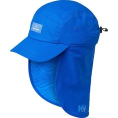 a blue hat with the word h on it's brimmed visor