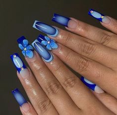 Myprettyset Nails, Blue Nail Art Designs, 2024 Nails, Airbrush Nails, Acrylic Design, Blue Nail Art, Acrylic Nails Designs, Painted Nail Art