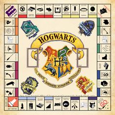 a harry potter board game with hogwarts symbols