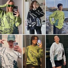 Aelfric Eden Mens Long Sleeve Van Gogh Printed Cable Knit Sweaters Casual Oversized Sweater Pullover Knit Sweater Oversized, Dinosaur Cartoon, Van Gogh Style, Sweater Oversize, Graphic Sweaters, Sweater Oversized