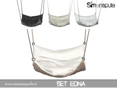 three different types of hanging chairs with straps