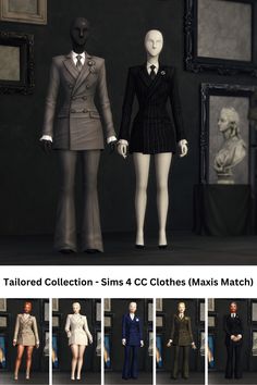 several mannequins dressed up in suits and ties for the male doll maker