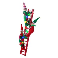 three elfs are climbing up a ladder