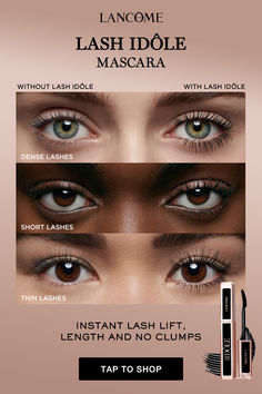 Get instantly lifted, lengthened & volumized lashes with Lancôme's Lash Idôle Mascara. Eyelash Primer, Short Lashes, Volumizing Mascara, Black Lashes, Lash Serum, Mascara Wands, Beauty Inspo, How To Apply Mascara, Longer Eyelashes