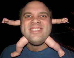 a man holding a baby up to his face with the caption's name underneath it