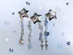 ** CANADA POST IS ON STRIKE -- this means that orders to CANADIAN customers will not be delivered until the strike is over. If you need your package now, please select the CHIT CHATS upgrade for $7 (total $10 shipping fee). International and American orders may experience 1-3 day delays or no delays at all. ** shooting star blue celestial jewelry collection <3  bracelet - approx 6 inches + 2 inch extension chain (leave note for different size upon request) earrings - 925 sterling silver  hair cl Star Hair Clips, Earrings Y2k, Y2k Earrings, Moon Hair, Silver Hair Clip, Beaded Hair Clips, Y2k Necklace, Y2k Accessories, Beaded Hair