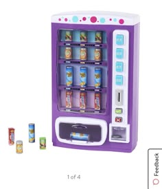 a toy vending machine is shown with cans