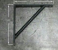 the side view of a black metal frame with measurements for each end and bottom section