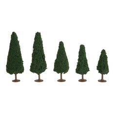 five small trees are lined up in a row