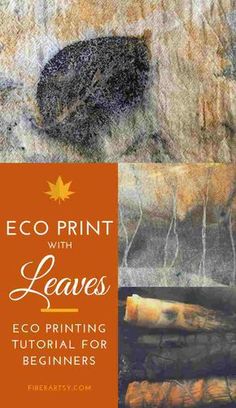 an orange book cover with the title eco print with leaves, and some other items