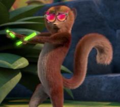 a cartoon monkey wearing sunglasses and holding a green light in his hand while standing on its hind legs