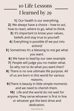 a poem with the words 10 life lessons i learned by 29