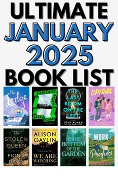 the ultimate book list for january 2020 is shown in blue and white with text that reads ultimate