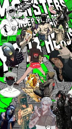 a collage of people with green and black colors