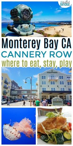 an advertisement for the monterry bay cafe in cannery row, where to eat, stay