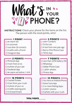 what's in your phone? info sheet with instructions for the iphone and how to use it