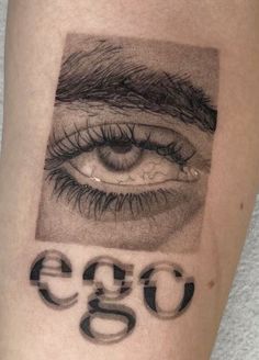 an eye with the word ego written on it's left arm and in front of it