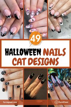 Halloween Cat Nails Designs Black Cat Nail Art, Halloween Nails Pumpkin, Design French Nails