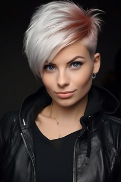 World of 60 Edgy short pixie cuts Asymetrical Haircut, Pixie Cut Shaved Sides, Trendy Short Hairstyles, Short Pixie Cuts, Asymmetrical Pixie, Short Hair Pixie Cuts, Modern Haircuts