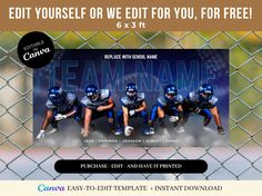 an advertisement for a football team on a chain link fence with the text, edit yourself or