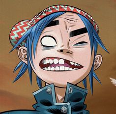 an anime character with blue hair wearing a bandana and smiling at the camera,