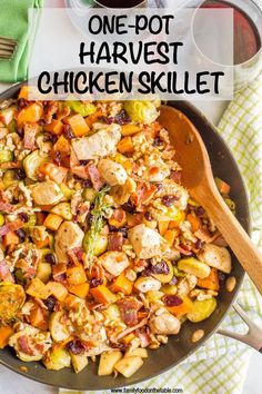 one pot harvest chicken skillet with text overlay