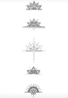 four different types of ornamental designs on a white background, each with an ornate design in the middle