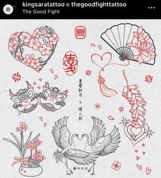 an image of tattoo designs on the back of a cell phone screen with chinese writing and symbols