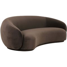 the curved sofa is made from fabric and has a rounded backrest, with an oval shaped