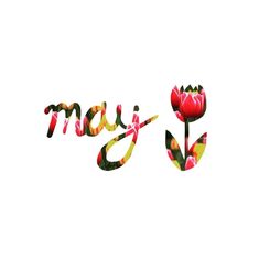 the word mom spelled with flowers on a white background and an image of a red tulip