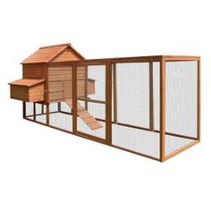 a wooden chicken coop with stairs and a run down ramp to the upper floor, on an isolated white background