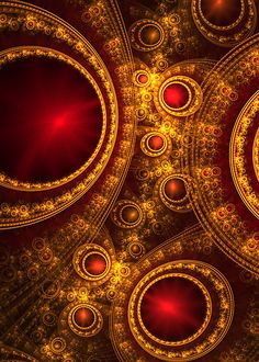 an abstract red and gold background with circles