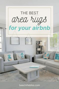 the best area rugs for your airbnb sofa and loveseat are on display in this living room