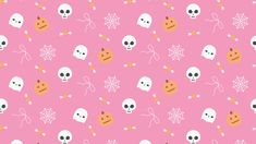 a pink background with skulls, stars and other items on it's surface for halloween themed wallpaper