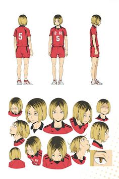 an anime character's face and body are shown in different positions