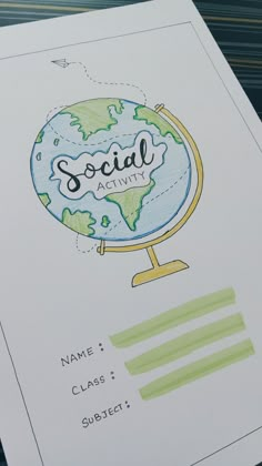 a paper with the words social activity written on it and a drawing of a globe