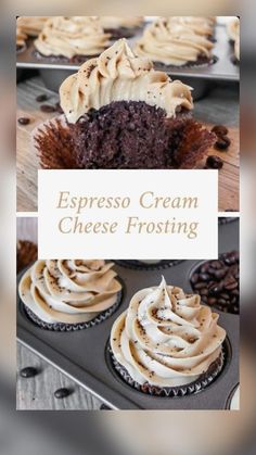 espresso cream cheese frosting on top of cupcakes