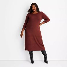 Women's Long Sleeve Ribbed Midi Bodycon Dress - A New Day™ Brown 4x : Target Oatmeal Dress, Ribbed Bodycon Midi Dress, Midi Bodycon Dress, Sweater Maxi Dress, Target Dresses, Womens Knit Dresses, Ballet Dress, Sweater Dress Midi, Women Midi