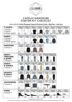 Nomad Capsule Wardrobe, 20 Pieces 20 Outfits, Wardrobe Inspiration Style, Classic Neutral Capsule Wardrobe, Capsule Wardrobe No Skirts Or Dresses, Capsule Wardrobe Grid, Techwear Capsule Wardrobe, La Capsule Wardrobe, Change Your Look Ideas Style Outfit