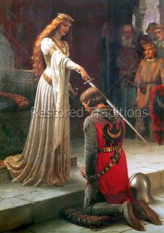 The Accolade, Edmund Blair Leighton, Courtly Love, Mists Of Avalon, Roi Arthur, Pre Raphaelite Art, Knights Of The Round Table, John Everett Millais, Lady Godiva