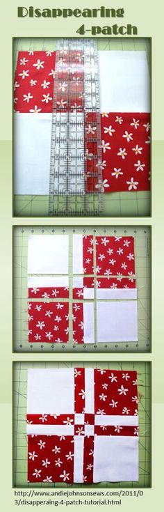 the instructions for how to make an origami quilt block with red and white squares