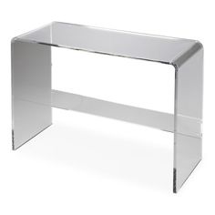 an acrylic desk with clear glass top