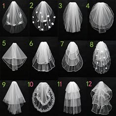 wedding veils are shown in different styles and sizes, including one for each bride