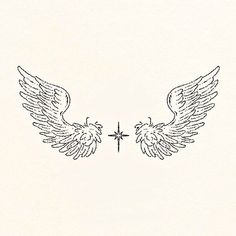 an image of two wings with a cross in the middle on a white paper background